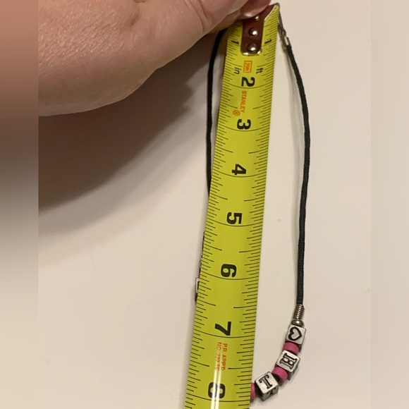 Vintage PEWTER Letter & Heart Cubes with Pink Acrylic beads Necklace 16” Black - Picture 4 of 9